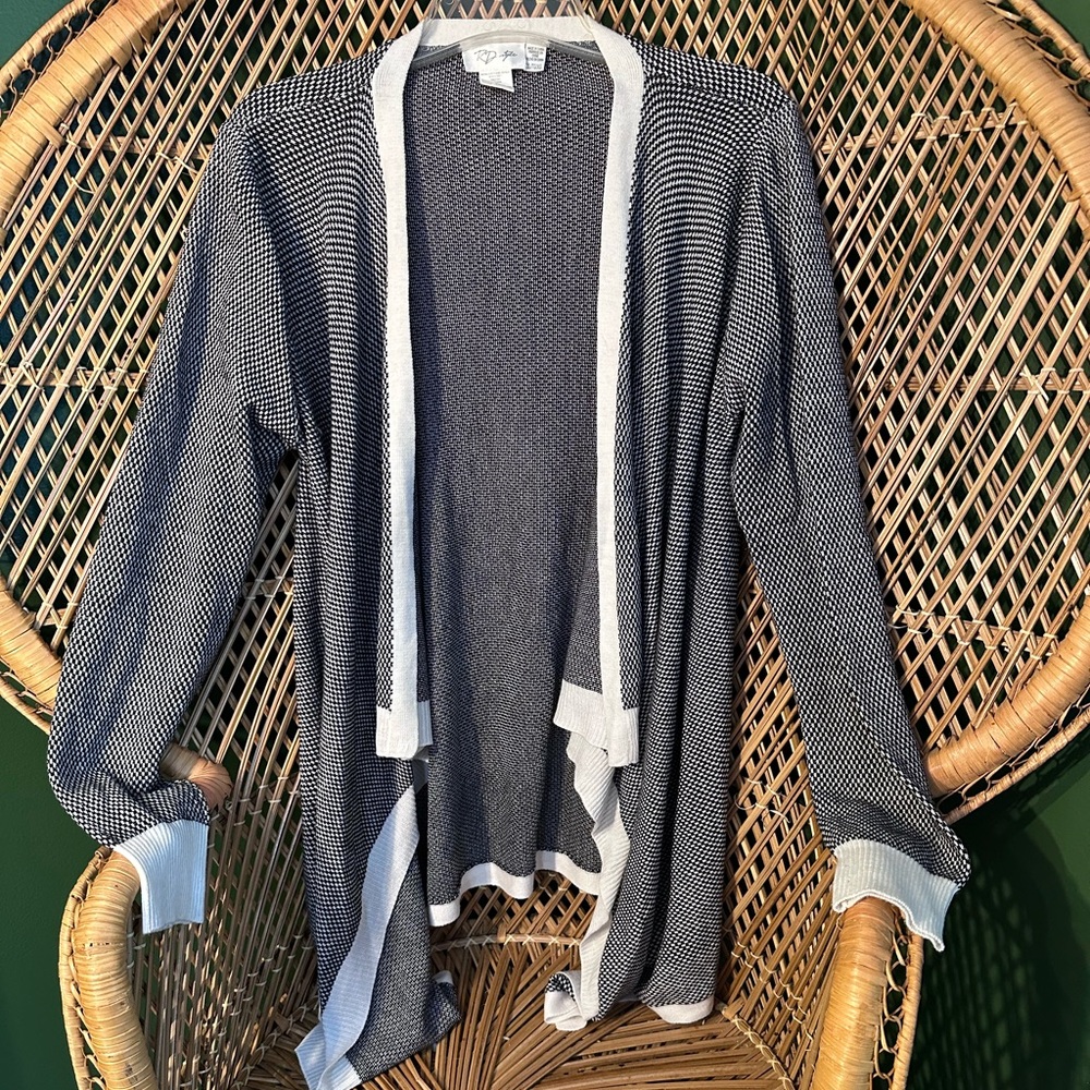 RD Style Black and White Open-Front Cardigan
